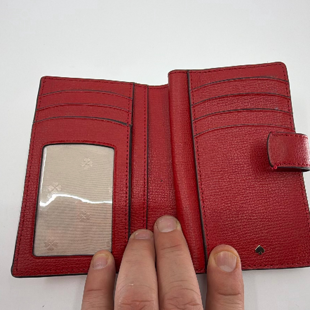 Kate Spade Bifold Wallet Red Pebbled Leather Wallet - Picture 4 of 8